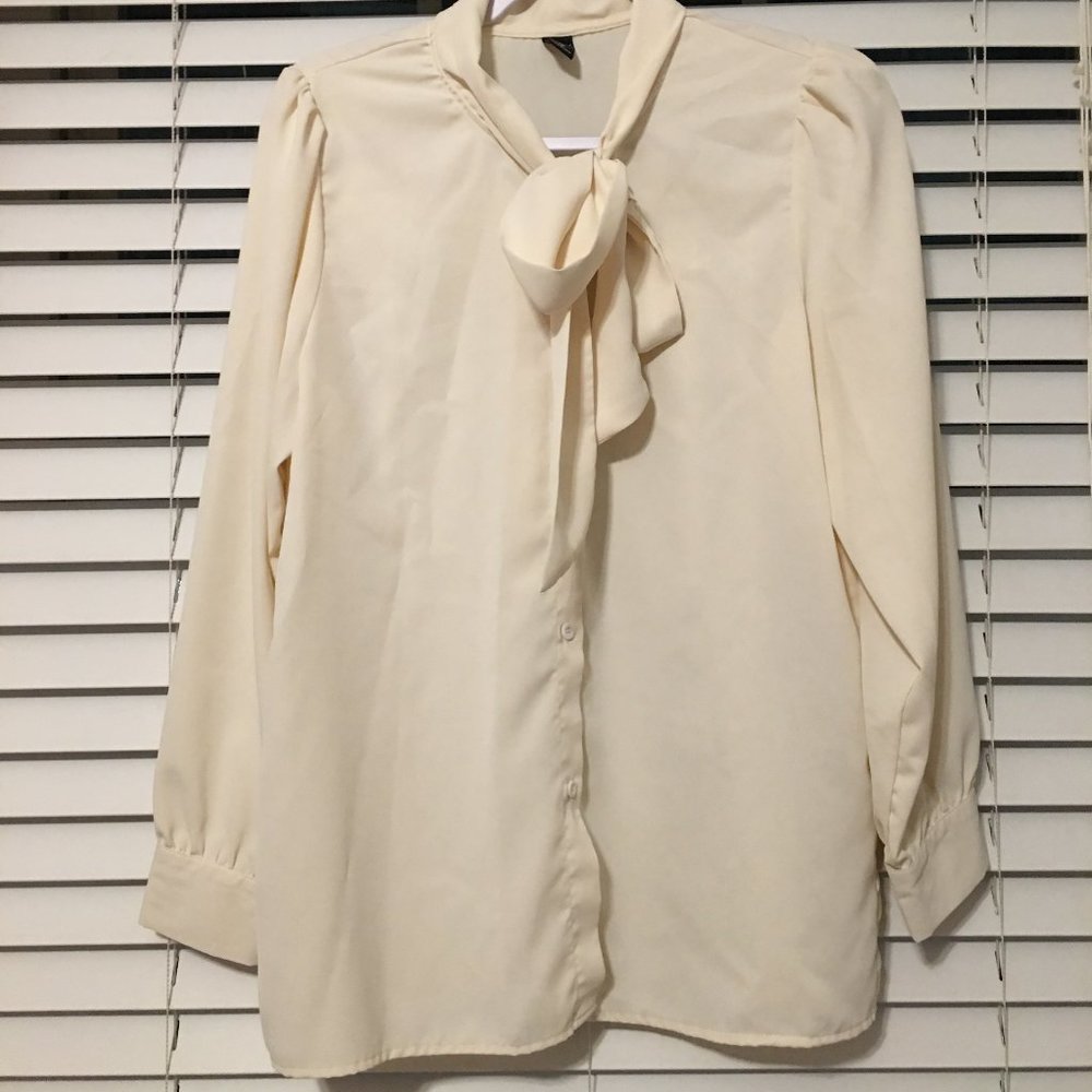 SHEIN DAZY Solid Tie Neck Blouse